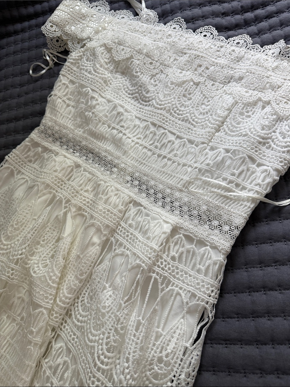 Francesca's Collections White Lace Off-Shoulder Girls Dress - Picture 4 of 4